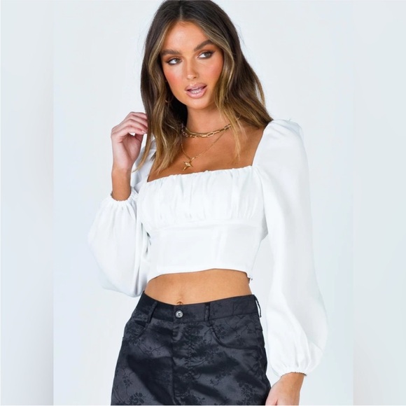 Princess Polly Ariah White Puff Long Sleeve Crop Top Size 2 - Picture 3 of 16